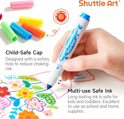 Shuttle Art Super Washable Markers, 30 Colors Broad Line Conical Tip Markers for Kids, Ultra Clean Coloring Book Marker Set, Home Classroom School Supplies for Toddlers Kids Adults Students Teachers