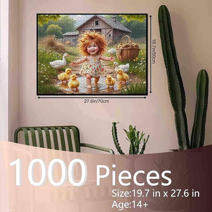 Tucocoo 1000 Piece Jigsaw Puzzle for Adults – Whimsical Cottagecore Farm Scene with Little Girl, Ducklings Rustic Barn – Vintage Farmhouse Puzzle for Relaxation, DIY Crafts Puzzles Home Decor Gifts