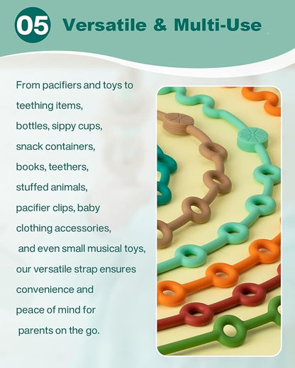 Toy Straps for Baby, Adjustable Toy Holder for Stroller Accessories, Silicone Tether Pacifier Clip, No Throw Travel Essential Leash for High Chair, Car Seat (3- Pack)