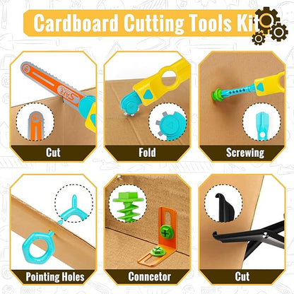 SpringFlower Cardboard Cutter for Kids, 129 PCS Cardboard Tools for Kids, STEM Educational Construction Kit Toys for Boys Girls, DIY Safe Cutting Creative Craft Kit, Gift Birthday for Boys Girls
