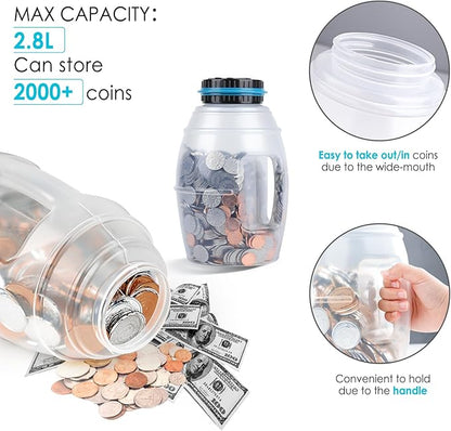 X-Large Piggy Bank for Boys Adults, Vcertcpl Digital Coin Counting Bank with LCD Counter, 2.8L Capacity Coin Bank Money Jar for Adults, Designed for All US Coins (Blue, X-Large)
