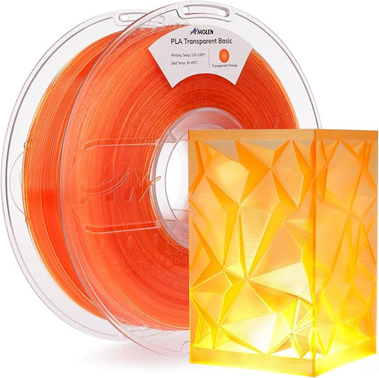 AMOLEN 3D Printer Filament Crystal PLA Transparent 1.75mm, Crystal Orange Clear Printing, Low Warping & No-Bubbles, Dimensional Accuracy +/- 0.02 mm, Fits Most FDM 3D Printers, 1kg Spool(2.2lbs)