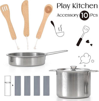 Wooden Play Kitchen for Kids, Adjustable Height Wooden Toys Kids Kitchen Playset, Mordern Designed Toys Kitchen Gift with Play Food Kitchen Accessoires for 3Y+