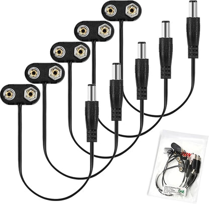 CHANZON UL Wires 9v Battery Adapter Converter 9 Volt Power Guitar Cable Clip with 2.1mm x 5.5mm Male 5Pcs T-Type Plastics Termianl