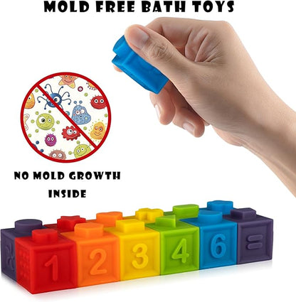 Ganowo 12PCS Mini Soft Stacking Blocks Toys, Educational Squeeze Teeth Baby Toys with Numbers Animals for 6 Months Up Baby Building Blocks Christmas Stocking Stuffers for Baby Toddlers Gifts