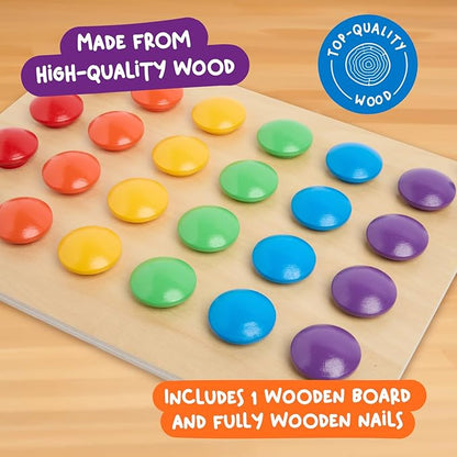 Nene Toys Wooden Color Matching Puzzle for Toddlers 2+ Years – Montessori Pegboard Button Game with Wooden Nails & Cards – Educational Toy for 2 3 Year Old Boys Girls – Fine Motor Skill Learning