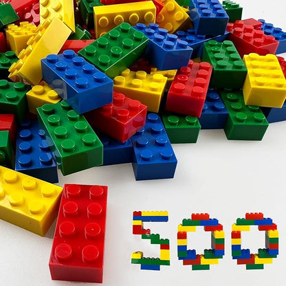 500 Piece Classic Building Bricks, 2x4 Bulk Bricks STEM Creative Building Toys, Red, Yellow, Blue, Green(Samll Bricks, 1.25x0.62x0.47 in)