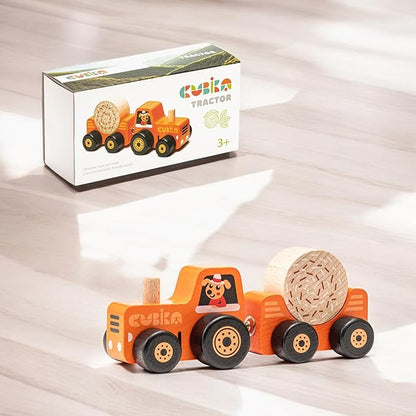 CUBIKA Wooden Toy Tractor – Montessori Toy for Toddlers Ages 3+ – Wooden Tractor with Magnetic Fasteners – FSC-Certified Wood, German Water-Based Paints – Travel-Friendly Fine Motor Toy