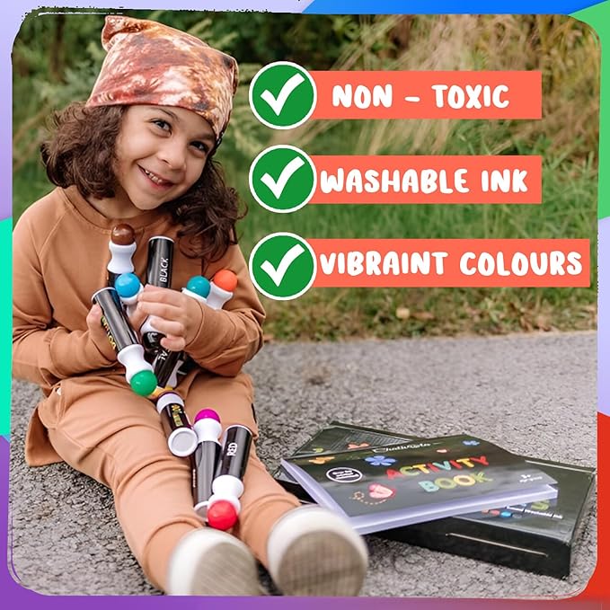 Chalkola 16 Washable Dot Markers for Toddlers | w/ 50 Page Coloring Activity Book Kit, Bingo Daubers | Preschool Paint Dot Art Set - Toddler Painting Craft and Art Supplies for Kids Ages 1, 2, 3, 4 5