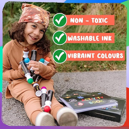 Chalkola 16 Washable Dot Markers for Toddlers | w/ 50 Page Coloring Activity Book Kit, Bingo Daubers | Preschool Paint Dot Art Set - Toddler Painting Craft and Art Supplies for Kids Ages 1, 2, 3, 4 5