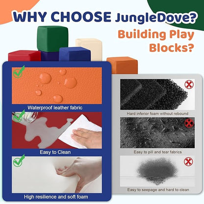 Foam Building Toys for Toddlers: 6Pcs Waterproof PU Leather Soft Foam Blocks - Colorful Large Stacking Blocks - Early Learning Construction Play Set for Kids Indoor Birthday Gift Preschool (Rainbow)