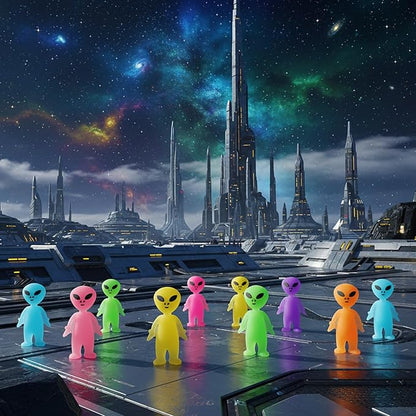 40 Pcs Colorful Mini Alien Figures Glow in The Dark Small Little Tiny Aliens Figurine to Hide and Seek for Space Party Favors Prank Gifts Halloween Party Goodie Bag Fillers, 8 Colors