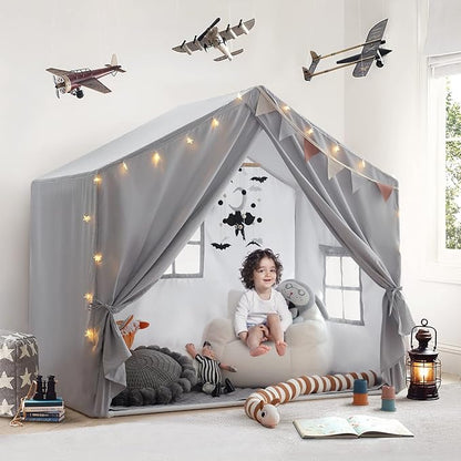 Kids Play Tent with Mat, Razee Large Playhouse Tent Indoor, Play House Kids Tent Castle for Girls Boys, Play Cottage (Grey)