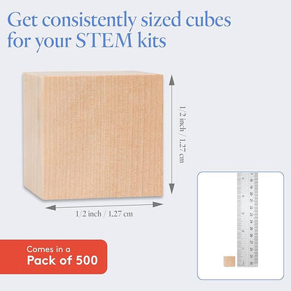 DIY Wooden Cubes 1/2-inch, Pack of 500 Small Blank Wooden Blocks, Unfinished Wood Blocks for Crafts, STEM, Dice, and Building Blocks for Stacking, by Woodpeckers