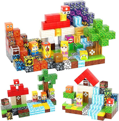 Magnetic Blocks, 200-Piece 0.8in Build Knight&Princess Magnet Game Set, Stacking Building Blocks Cubes Magnets for Kids, STEM Sensory Creative Toys Games for Toddler Boys & Girls 676