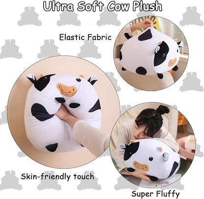 SQEQE Cow Stuffed Animal 5 in 1, Cute Cow Plush Bedtime Toys, Ultra Soft Dairy Cattle with 4 Babies Inside, Milk Cows Soft Plushies Pillow Gift for Kids Birthday Christmas Valentine's