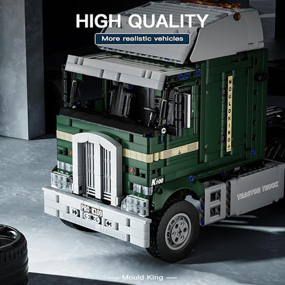 Mould King RC Tractor Truck Toy Building Block, Semi Truck Toy for Aged 14+, 13202 Realistic Car Model with Motor, Heavy Equipment Transporter Build and Display Blocks Kits (2181 Pieces)