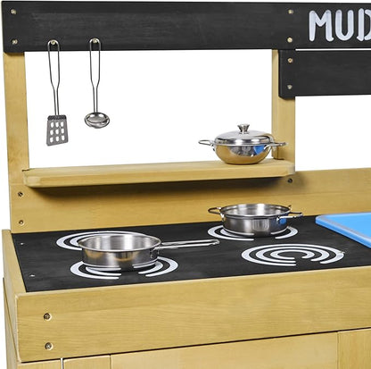 TP Toys, Kids Mud Kitchen | Backyard Kitchen Playset with Pretend Play Kitchen Accessories & Water Pan for Preschool Outdoor Play | for Ages 3-8 | Sustainable Sourcing from FSC Certified Timber.