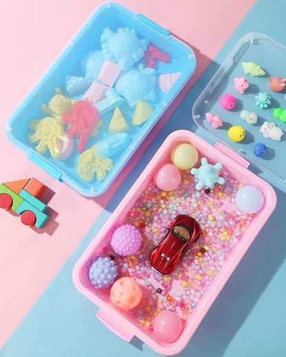 Sensory Bin Sand Tray with Lid for Toddlers 2 Pcs 15in Portable Sandbox Toy Large Plastic Tray for Kids 3 4 5 6 Fill with Sand, Water, Beads, and More (Pink + Blue)