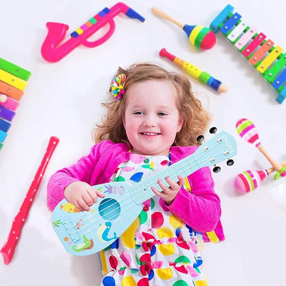 YOLOPARK 17" Kids Toy Guitar for Girls Boys, Mini Toddler Ukulele Guitar with 4 Strings Keep Tones Can Play for 3, 4, 5, 6, 7 Year Old Kids Musical Instruments Educational Toys for Beginner (Blue)