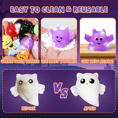 200 PCS Halloween Squishy Toys for Kids Toy Halloween Party Favors Trick or Treat Toys Bulk,Halloween-Theme Squishy Toy for Kids Boys Girls Gifts,Goodie Bags Fillers,Classroom Prizes