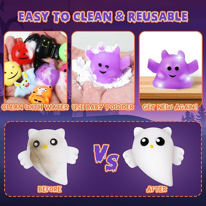 100 PCS Halloween Squishy Toys for Kids Party Favor Halloween Trick or Treat Toys Bulk,Soft Squishy Toys for Kids Boys Girls Gifts Classroom Rewards,Goodie Bags Fillers