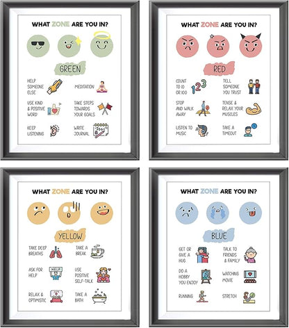 AEHIE Zones Of Regulation, Wall Art Print, Feelings Poster Decor, Emotions Poster Prints For School Classroom, 4pcs 8x10