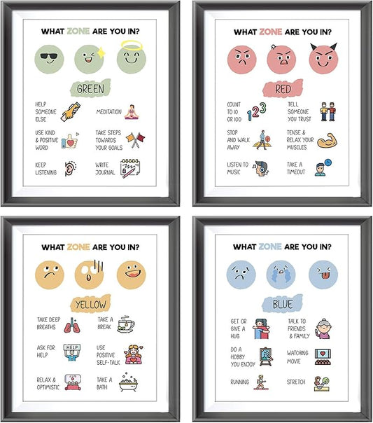 AEHIE Zones Of Regulation, Wall Art Print, Feelings Poster Decor, Emotions Poster Prints For School Classroom, 4pcs 8x10