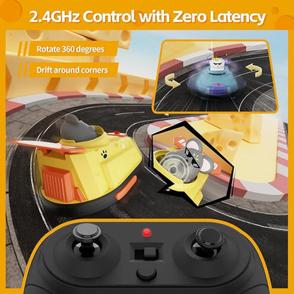 2 Pack Remote Control Car, RC Ejecting Bumper Car for Kids, Cat and Rat War Cheese Bumper Car, Car Toys for Ages 5-7, Christmas Birthday Gifts Toys for 3 4 5 6+ Year Old Boys Girls