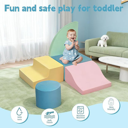 MIND&ACTION Climbing Toys for 1 Year Old, 5-Piece Baby Foam Climbing Blocks for Toddler 1-3, Soft Play Set Kid's Indoor Climbers & Play Structures