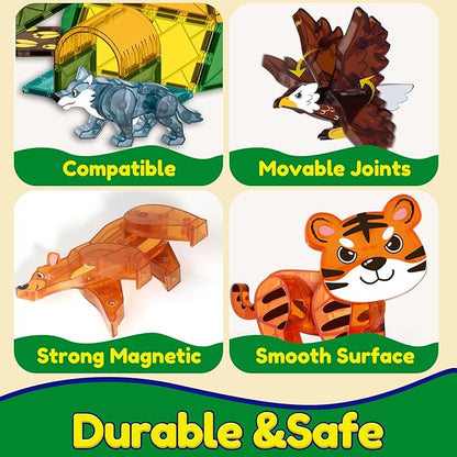 Oriate Magnet Wild Animals for Magnetic Tiles, 5pcs Movable Joints Zoo Animals for Magnetic Blocks, Animal Toys Compatible with Magnetic Tiles, Educational Magnetic Building Tiles for Kids