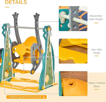 Qaba 4 in 1 Toddler Swing and Slide Set, Kids Slide for Aged 1.5-3 with Climber, Ultra-Safety, Basketball Hoop, Baby Playground Set, Fun Indoor/Outdoor Playset Exercise Toy