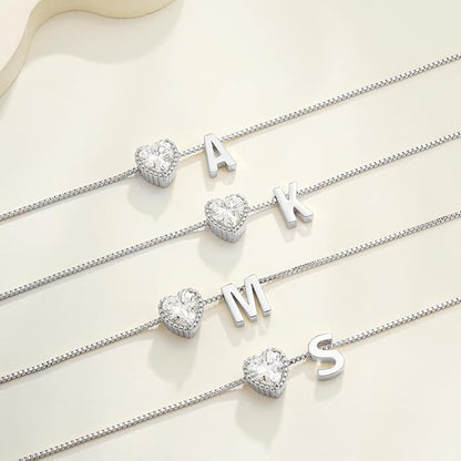 Christmas Gifts Gold/Silver Heart Initial Necklaces for Women Girls Teens Kids Non Tarnish 14k Gold Plated Letter Heart Zirconia Pendant Necklace Dainty Initial Name Necklace Jewelry for Women