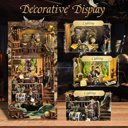 Book nooks DIY Dollhouse kit for Adults Bookshelf Decor with LED Lights 3D Wooden Puzzle Model booknooks Kits Gifts for Family,Friends (New World)