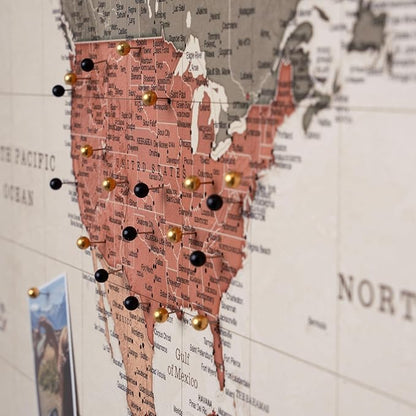 Canvas World Map with Cork Pin Board - English Lettering - Decorative Wall Decoration for All Rooms - Canvas Pictures with World Map Motif (70x50 cm, Pattern 2)