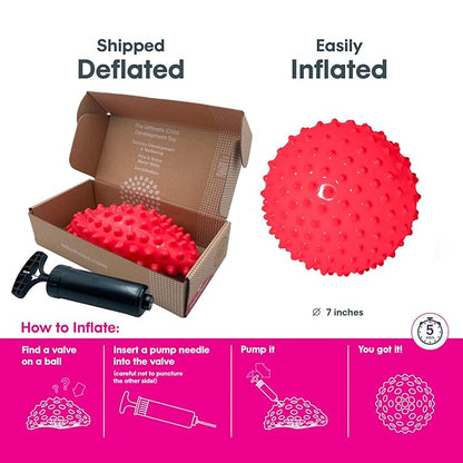 Edushape The Original Sensory Ball for Baby - 7" Deflated with Pump Red Color Baby Ball That Helps Enhance Gross Motor Skills for Kids Aged 6 Months & Up - Colorful Unique Toddler Ball