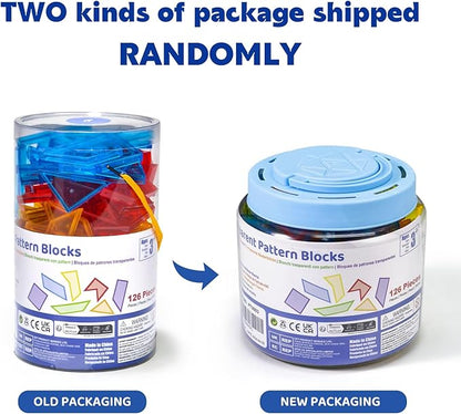 Transparent Pattern Blocks, 126 Pcs Geometric Shapes Blocks, Tangram Puzzles, Practice Sorting Counting Patterning, Math Manipulatives for Kids, Back to School Supplies, Teacher Supplies