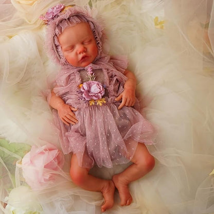 Full Silicone Reborn Baby Doll, 18 Inch Lifelike Newborn Girl, Reborn Baby Dolls Silicone Full Body Sleeping for Therapy & Memory Keepsake