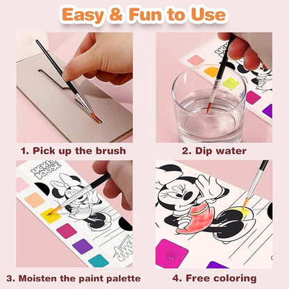 Paint with Water Coloring Books for Kids, Pocket Mess Free Watercolor Painting Kit, Water Color Paint Set Arts and Crafts Gift for Girls Ages 4 5 6 7 8+, Travel Activity Toy - Cartoon