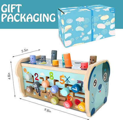 KIDWILL Montessori Pounding Toy for 1 2 Year Olds Wooden Hammering & Activity Board with Xylophone, Number Maze, Pounding Bench Educational Toddler Gift Toys Age 1-3