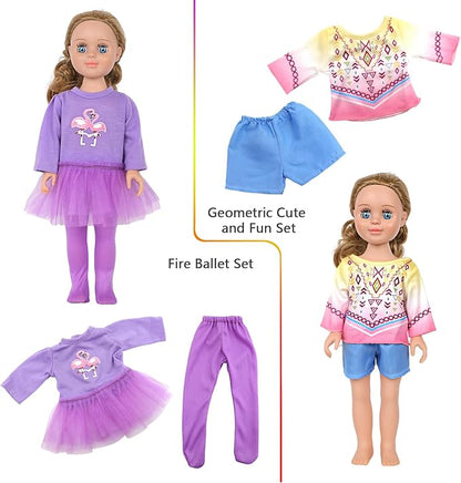 MSYO 10 Sets (19 Pcs) Doll Clothes for 17-18 Inch Dolls, Diverse Outfits (Dinosaur Print, Flamingo Top, Floral Dress) & Casual Wear, Fashion Dress-Up Set for Kids’ Play & Gifting