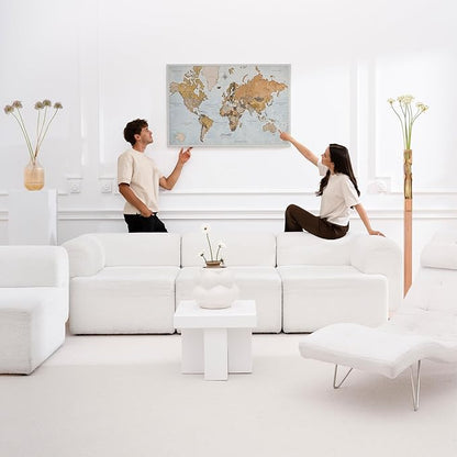 Canvas World Map with Cork Pin Board - English Lettering - Decorative Wall Decoration for All Rooms - Canvas Pictures with World Map Motif (70x50 cm, Pattern 14)