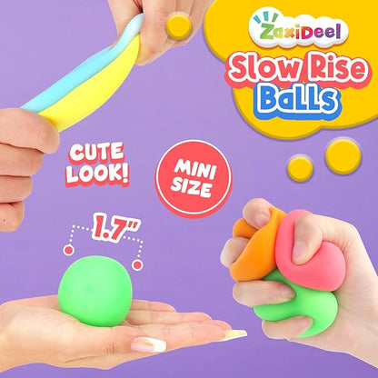 Mini Slow Rising Stress Balls 24 Pack, Stretchy Squishy Ball for Anxiety Relief, Fidget Toys Classroom Supplies for Student Teacher, Travel Sensory Toys for Kids Adults