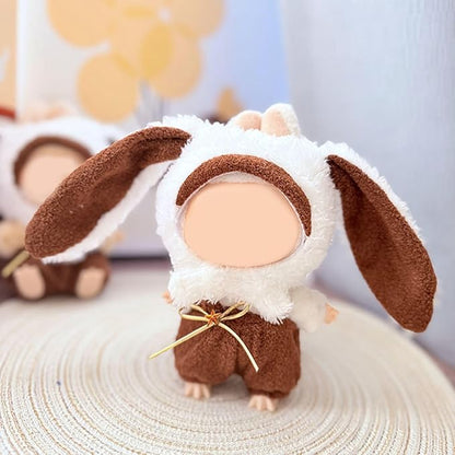 17CM Doll Clothes Set Big Ears Hood + Brown Overalls, Fashion Cute Dress-Up Clothes for Doll Accessories Outfit(No Doll Included)(LBB Clothes 11)