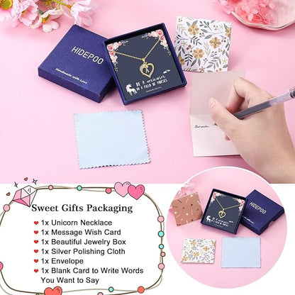 Hidepoo Unicorn Necklace Gifts for Girls - 14K-Gold-Plated Colorful CZ Heart Necklace Girls Jewelry Initial Unicorn Necklaces for Girl Birthday Gifts