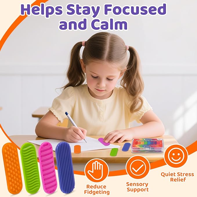 Textured Sensory Stickers for Kids – 16PC Silicone Adhesive Calm Strips for Anxiety Relief, Autism, ADHD – Quiet Fidget Toys & Desk Sensory Strips for Classroom Prizes
