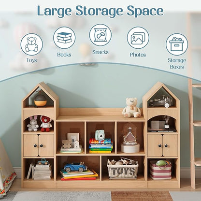 Vabches Kids Bookcase and Toy Storage Organizer, Children Bookshelf, Castle Shape, Playroom Furniture Multipurpose Shelf for Toddlers to Organize Toys and Books Magic Castle, Oak