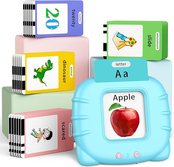 Educational Toys Talking-Flash-Cards, Christmas Birthday Gifts for Boys 1 2 3 4 5 6 Year Old, Learning Toys with 252 Sight Words, Montessori Pocket Speech for Toddlers Ages 1-6, Blue