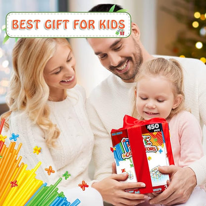 Creative Straw STEM Building Toys 450Pcs Aged for 3-5 5-7 Preschool Kids Constructor Toy Thin Tube Toy DIY Educational Interlocking Plastic Engineering Toys Kit for Boys and Girls