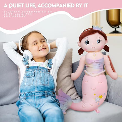 Mermaid Stuffed Animal Plush, 49.2in Cute Soft Pink Hugging Mermaid Plushies Pillow Toys Kawaii Birthday Gift for for Adults Kids Boys Girls